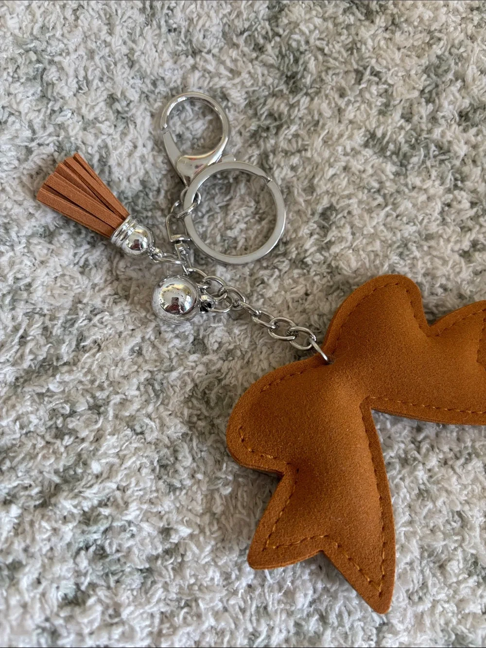 Western Rhinestone Bow Keychain with Tassel - Brown NWT 6”